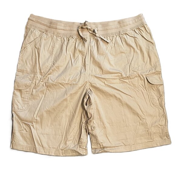 WOMAN WITHIN Womens CARGO SHORTS Plus Size 28W NATURAL KHAKI Roll Tab Hems 1088A - Picture 1 of 12